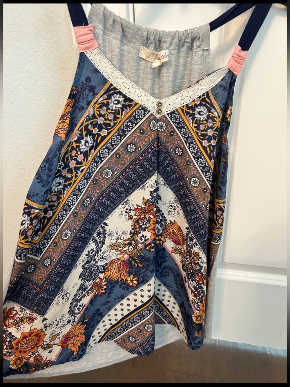 Rewind Floral Paisley Camisole with Lace Tr Accent - S